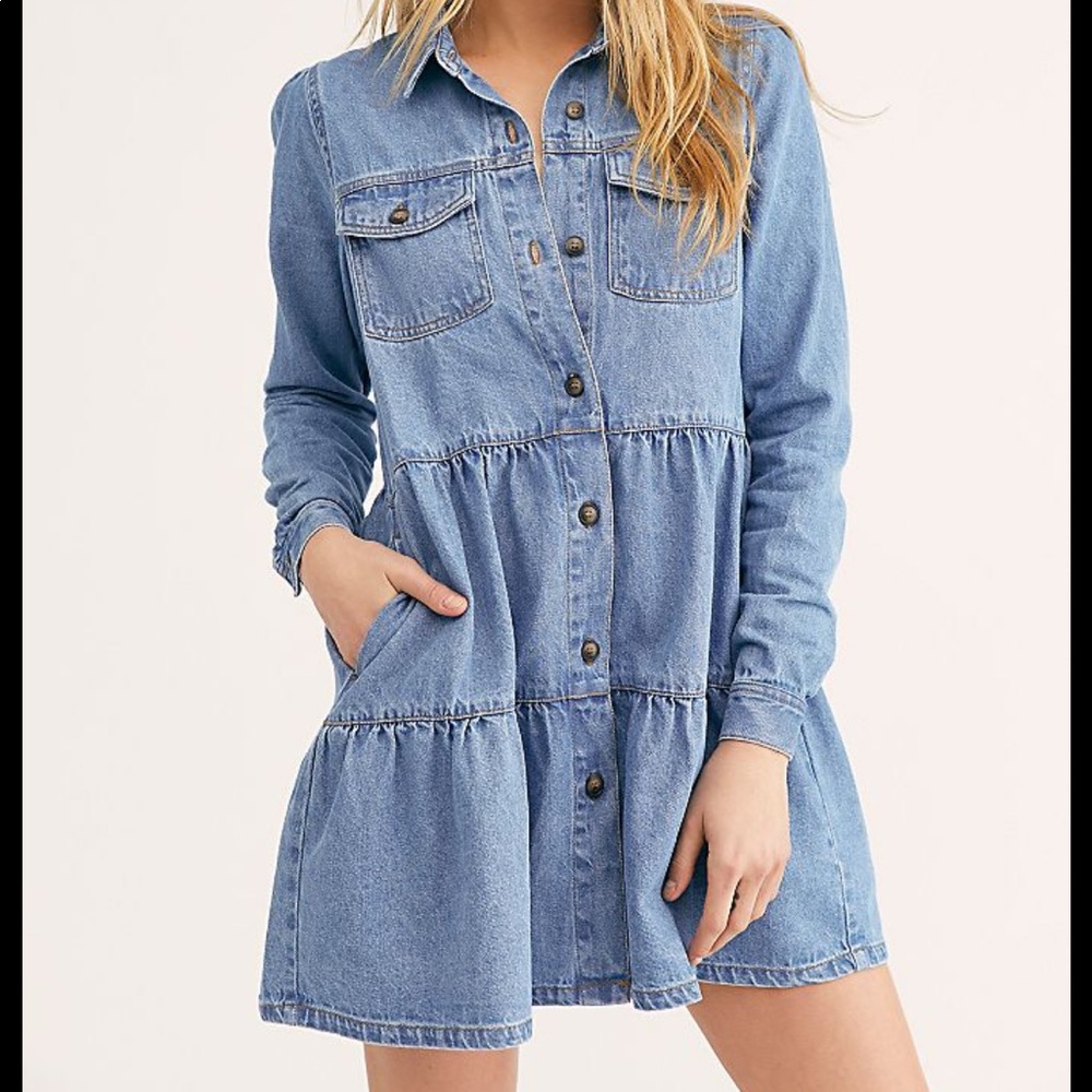 FREE PEOPLE Nicole Boho Denim Dress | XL | NWT - Picture 3 of 7